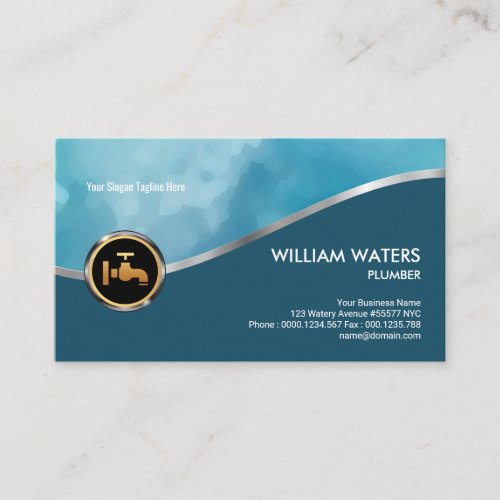 Professional Elegant Cyan Silver Wave Plumber Business Card