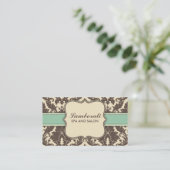 Professional Elegant Damask Floral Modern Beige Business Card (Standing Front)