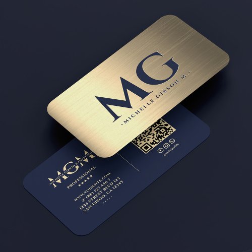 Professional Elegant Dark Navy Blue Gold Modern Business Card