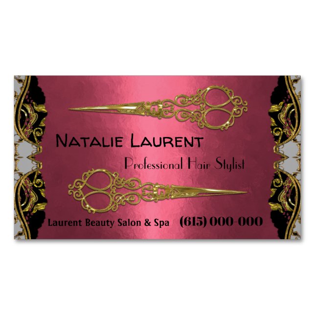 Professional Elegant Double Scissors Petalynne Business Card Magnet (Front)