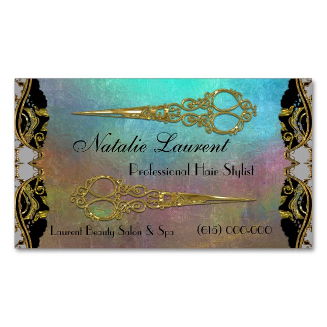 Professional Elegant Double Scissors Waters Edge Business Card Magnet (Front)