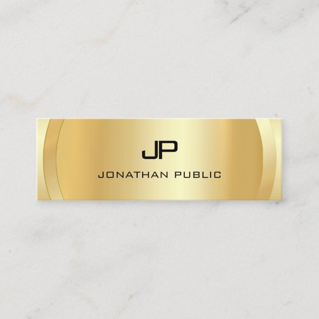 Professional Elegant Faux Gold Monogram Modern Mini Business Card (Front)