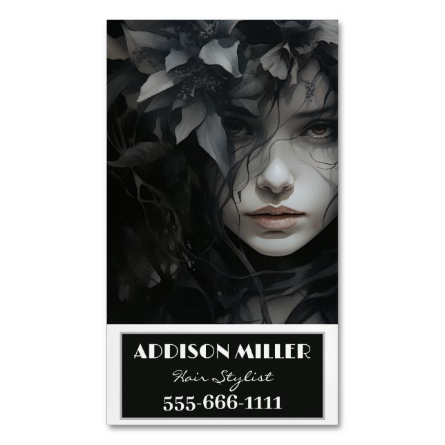professional,Elegant, Floral Hairstylist QR code Business Card Magnet (Front Vertical)