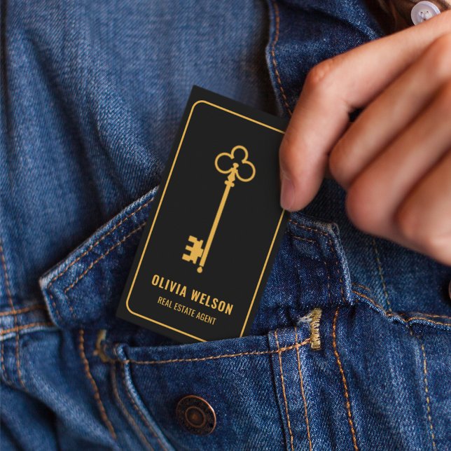 Professional Elegant Gold & Black Real Estate Chic Business Card (Creator Uploaded)