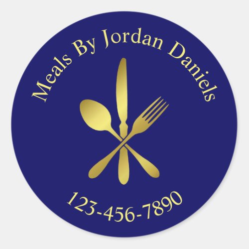 Professional Elegant Gold Blue Chef Cook Catering Classic Round Sticker