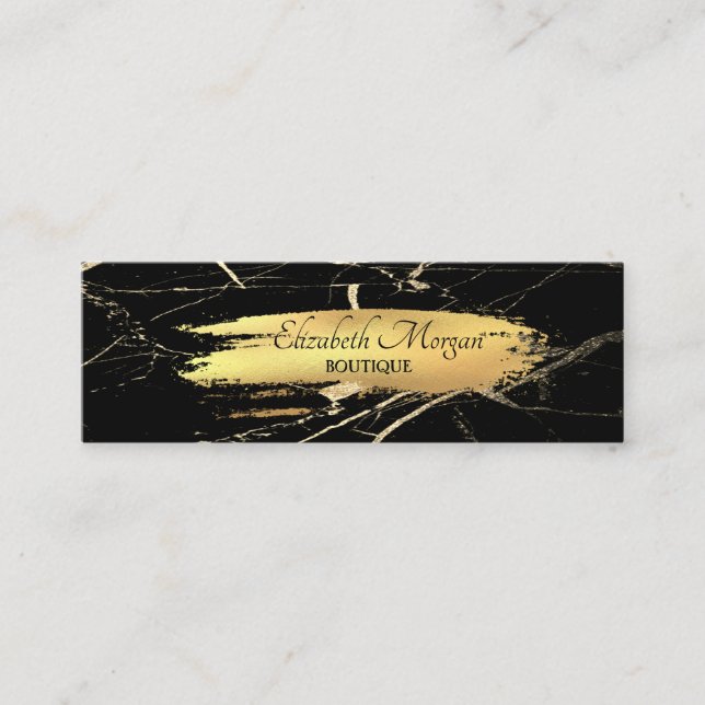 Professional Elegant Gold Brush Stroke, Marble Mini Business Card (Front)