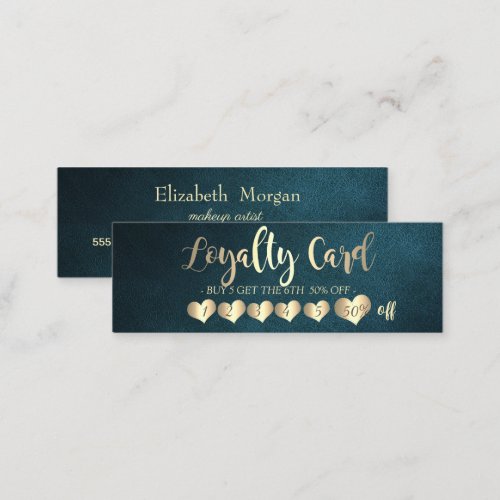 Professional Elegant Gold Hearts Green Leather Loyalty Card