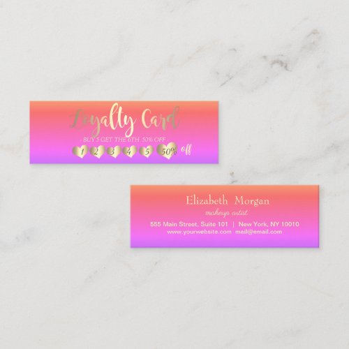 Professional Elegant Gold Hearts Ombre Pink Loyalty Card
