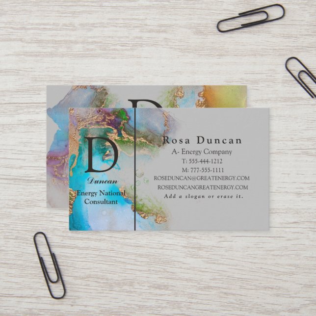 Professional Elegant Gold Light Gray Blue Purple Business Card (Front/Back In Situ)