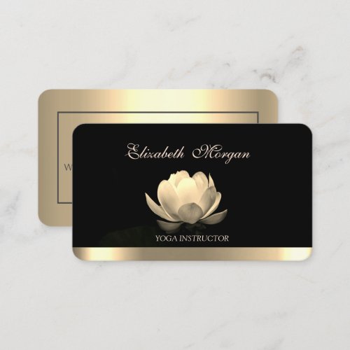 Professional Elegant Gold LotusYoga Black Business Card