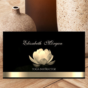 Professional Elegant Gold Lotus,Yoga Black Business Card