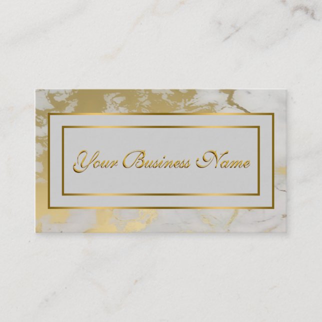 Professional Elegant Gold Marbled Effect on White Business Card (Front)