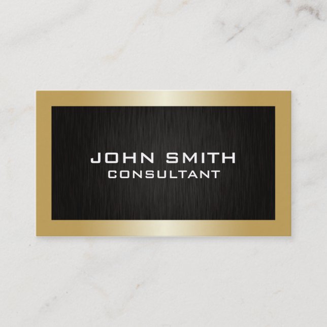 Professional Elegant Gold Modern Plain Black Metal Business Card (Front)