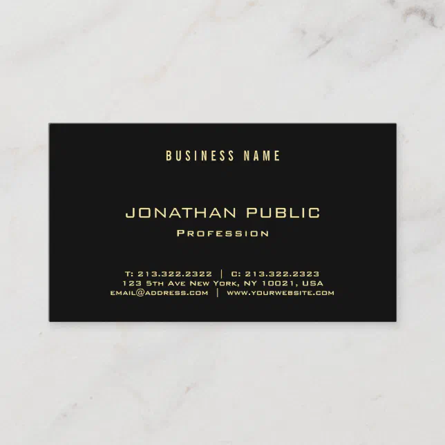 Professional Elegant Gold Text Black Modern Luxury Business Card | Zazzle