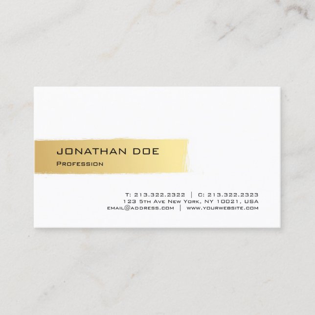 Professional Elegant Gold White Modern Simple Cool Business Card (Front)