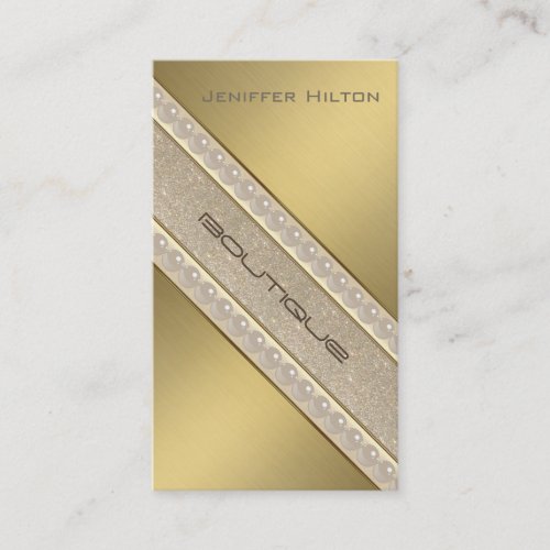 Professional elegant golden look glittery pearls business cards