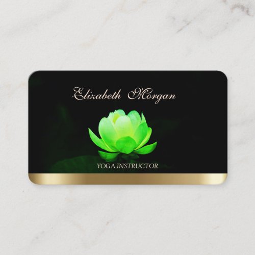 Professional Elegant Green LotusYoga Black Business Card