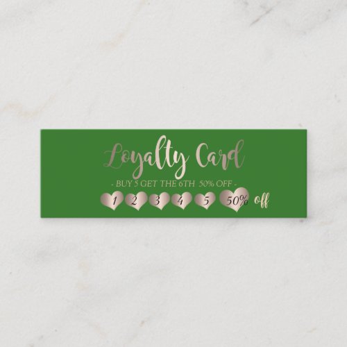 Professional Elegant Green Rose Gold Hearts Loyalty Card