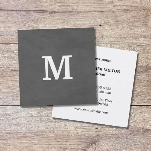 Professional Elegant Grey White Monogram Square Business Card