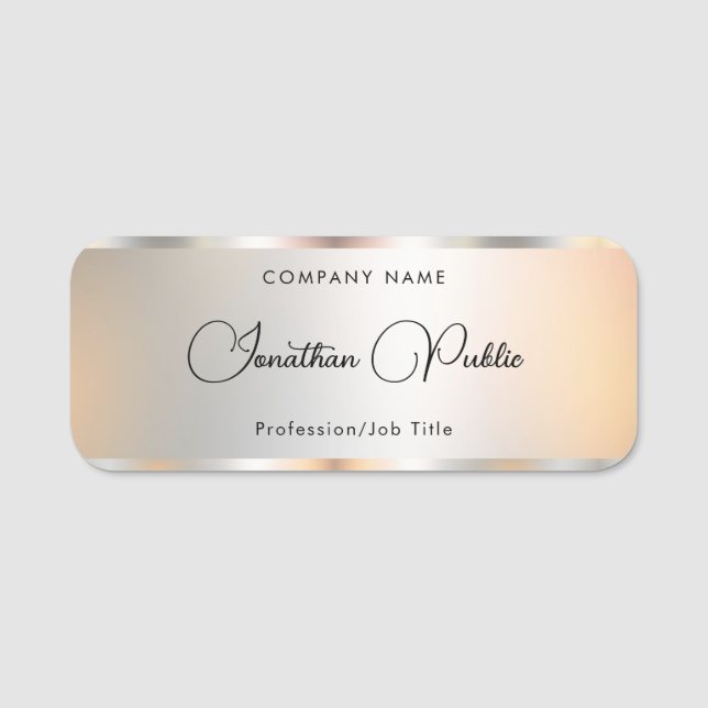 Professional Elegant Hand Script Template Silver Name Tag (Front)