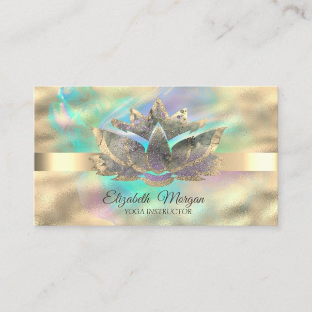 Professional Elegant Holographic Ink,Gold,Lotus Business Card (Front)