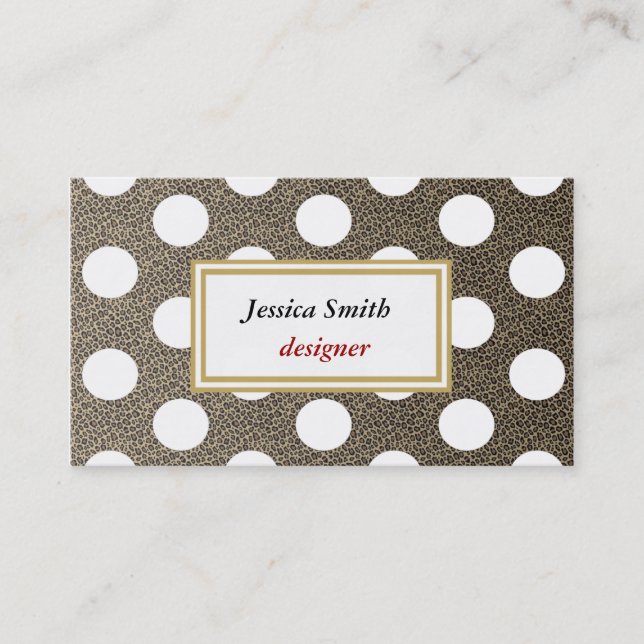Professional elegant leopard print  polka dots business card (Front)