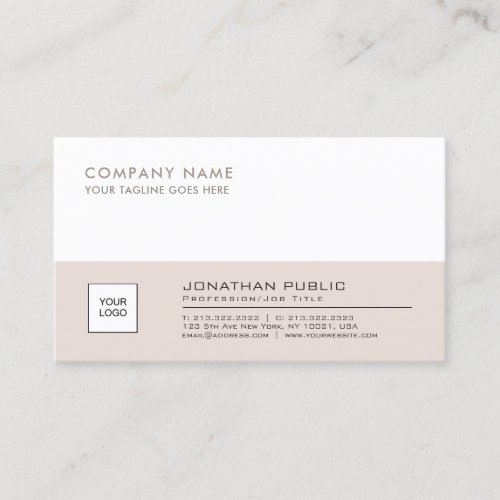 Professional Elegant Logo Plain Corporate Beige Business Card