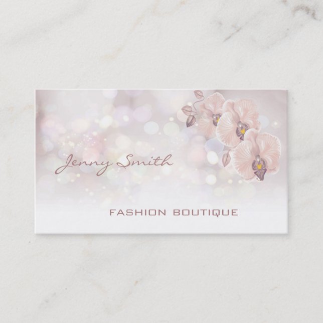 Professional elegant luxury glitter bokeh orchid business card (Front)