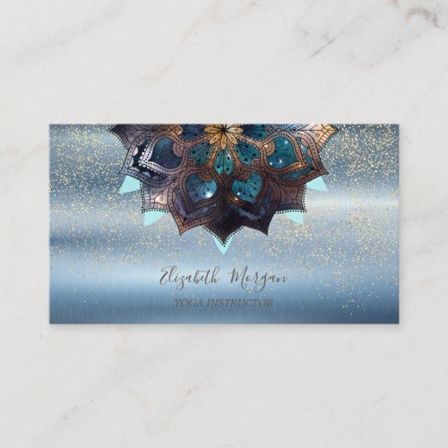 Professional Elegant MandalaConfetti Yoga Blue Business Card