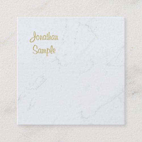 Professional Elegant Marble Handwritten Gold Text Square Business Card