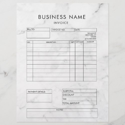Professional Elegant Marble Invoice Receipt Letterhead
