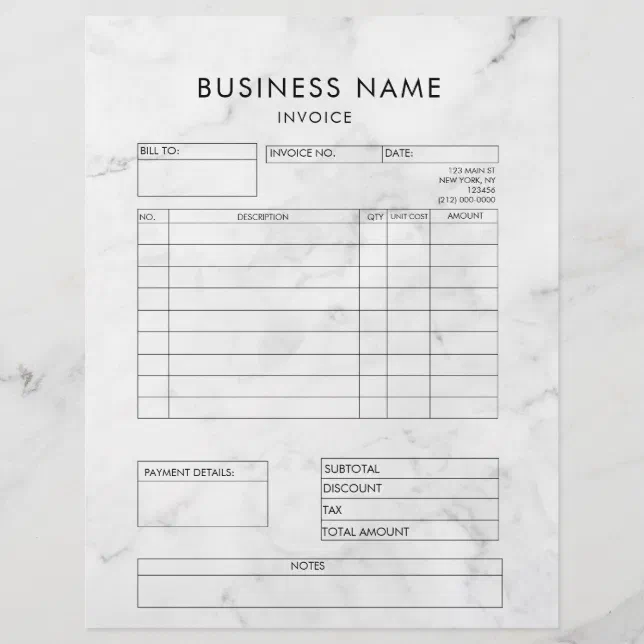 Professional Elegant Marble Invoice Receipt Letterhead 