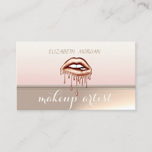 Professional Elegant Metallic Dripping Lips Business Card (Front)