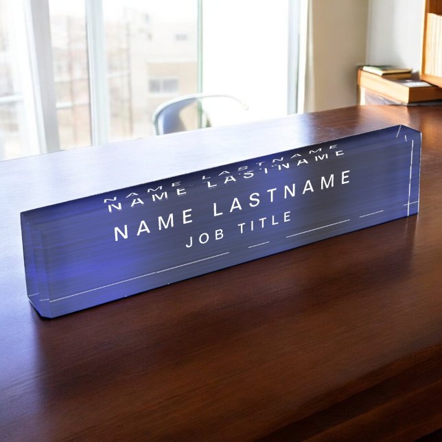 Professional Elegant Metallic Navy Blue Desk Desk Name Plate (Creator Uploaded)