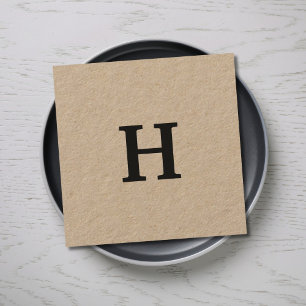 Professional Elegant Minimal Kraft Black Monogram Square Business Card