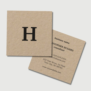 Professional Elegant Minimal Kraft Black Monogram Square Business Card