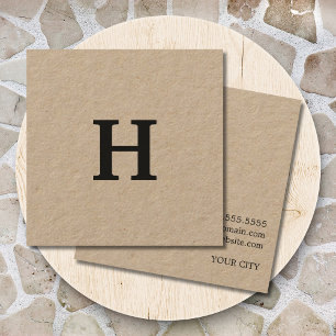 Professional Elegant Minimal Kraft Black Monogram Square Business Card