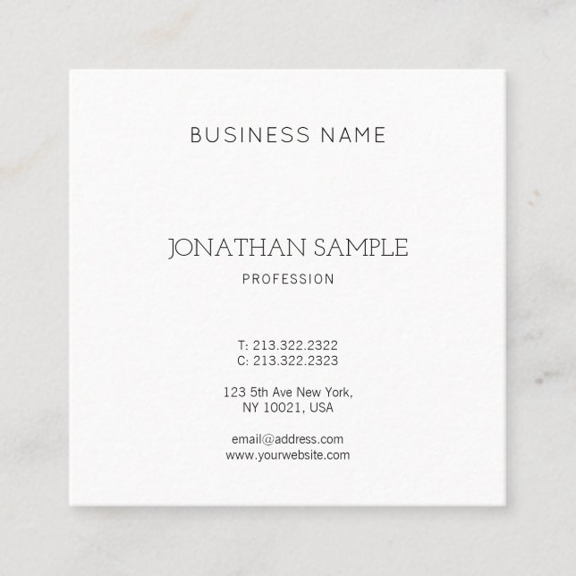 Professional Elegant Minimalist Design Modern Square Business Card (Front)