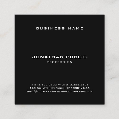 Professional Elegant Minimalistic Black Sleek Chic Square Business Card