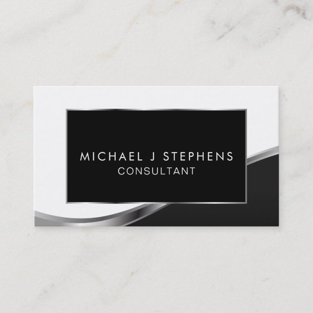 Professional Elegant Modern Black and Silver Business Card (Front)