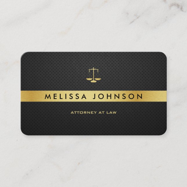 Professional Elegant Modern Black & Gold Attorney Business Card (Front)