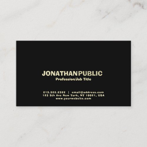 Professional Elegant Modern Black Gold Clean Plain Business Card