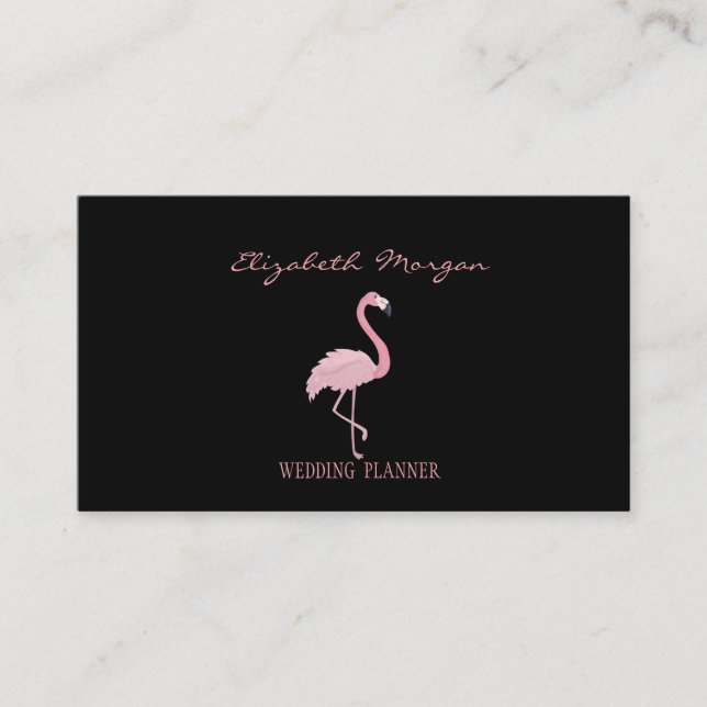 Professional Elegant Modern Black,Pink Flamingo Business Card (Front)