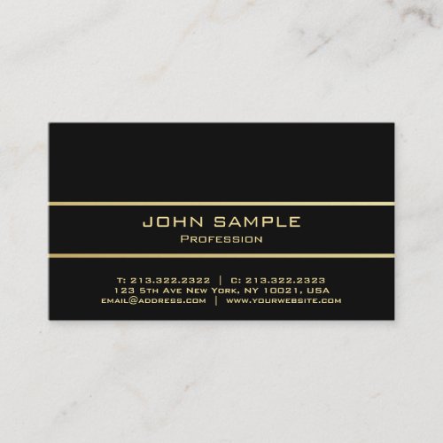 Professional Elegant Modern Black Plain Gold Lines Business Card