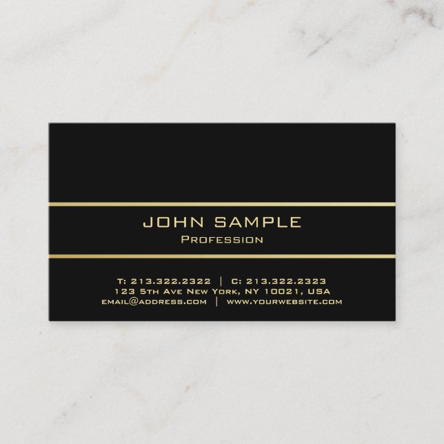 Professional Elegant Modern Black Plain Gold Lines Business Card (Front)