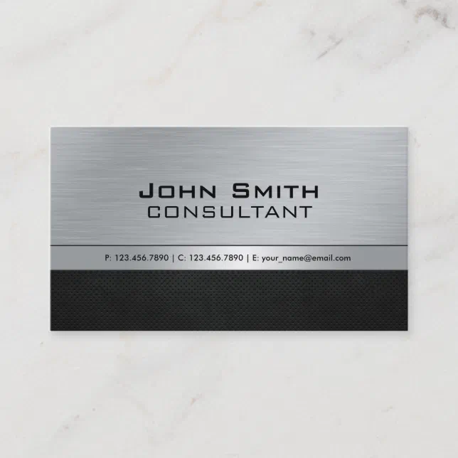 Professional Elegant Modern Black Silver Metal Business Card (Front)