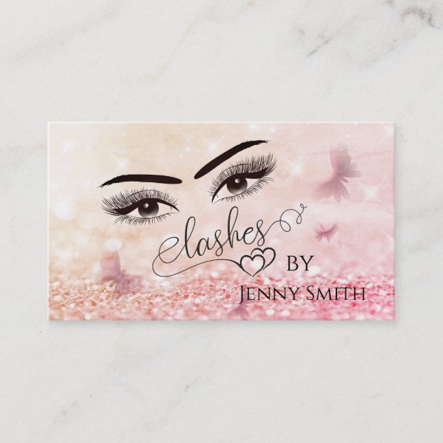 Professional elegant modern bokeh butterfly makeup business card (Front)