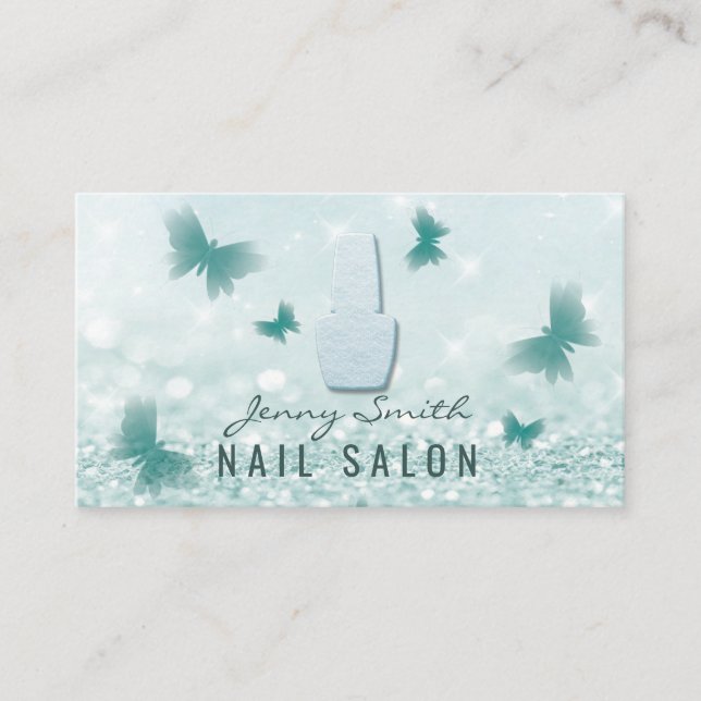 Professional elegant modern bokeh butterfly nails business card (Front)