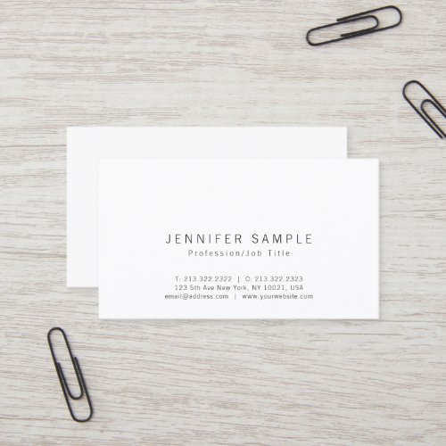 Professional Elegant Modern Chic White Clean Business Card