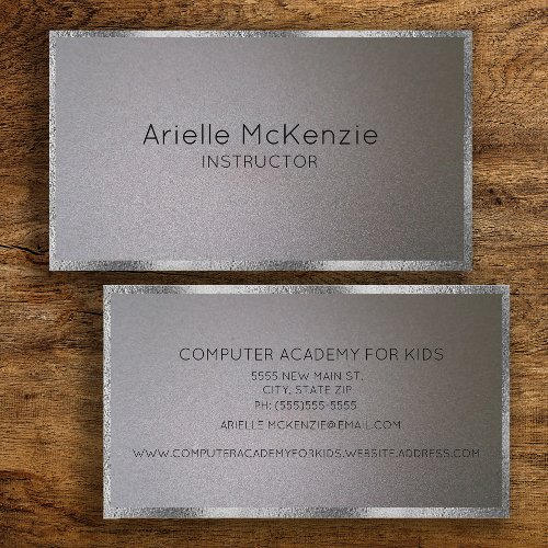 Professional Elegant Modern Metallic Silver wTrim Business Card